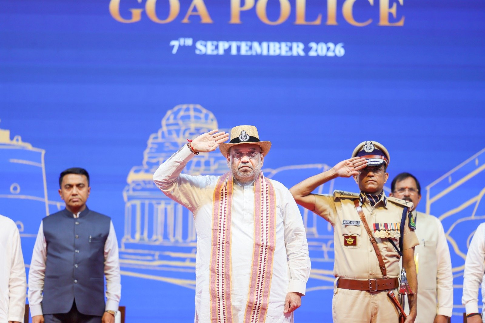 Union Home Minister and Minister of Cooperation Shri Amit Shah presents the President’s Colour to Goa Police in Panaji