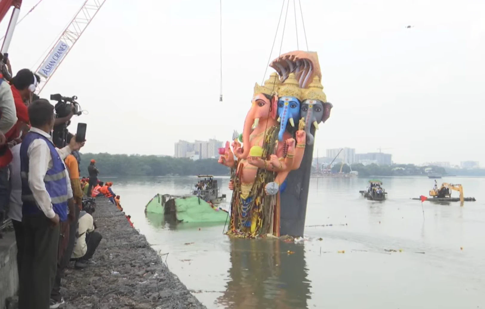 Khairatabad Ganesh Immersed in Hussain Sagar Amid Thousands of Devotees