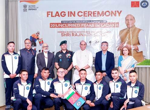 Raksha Mantri flags-in First Ascent Mountaineering Expedition after historic summit of 20 unclimbed peaks above 6,000 meters in Ladakh in 23 days