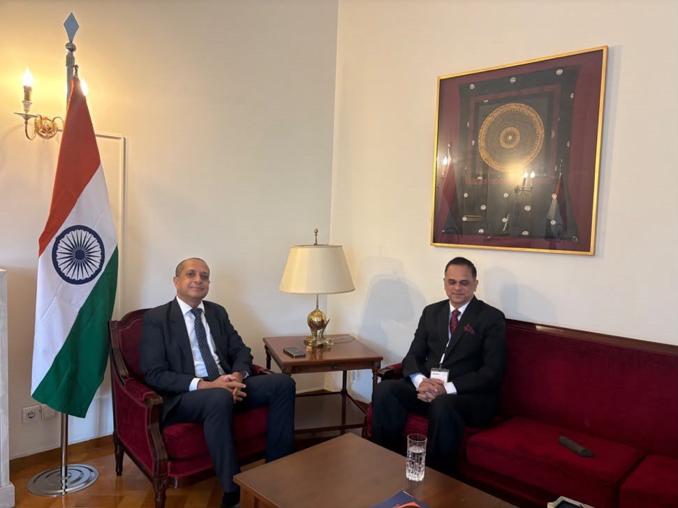 Chief Secretary V. Srinivas Meets Indian Ambassador to Greece in Athens