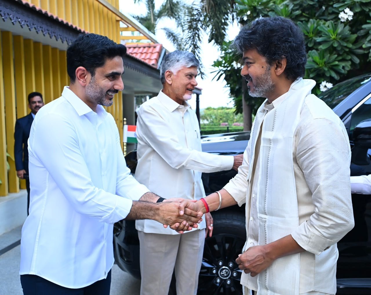 Tamil Nadu CM Vijay Visits Kanaka Durga Temple, Meets Naidu for Krishna Water Talks
