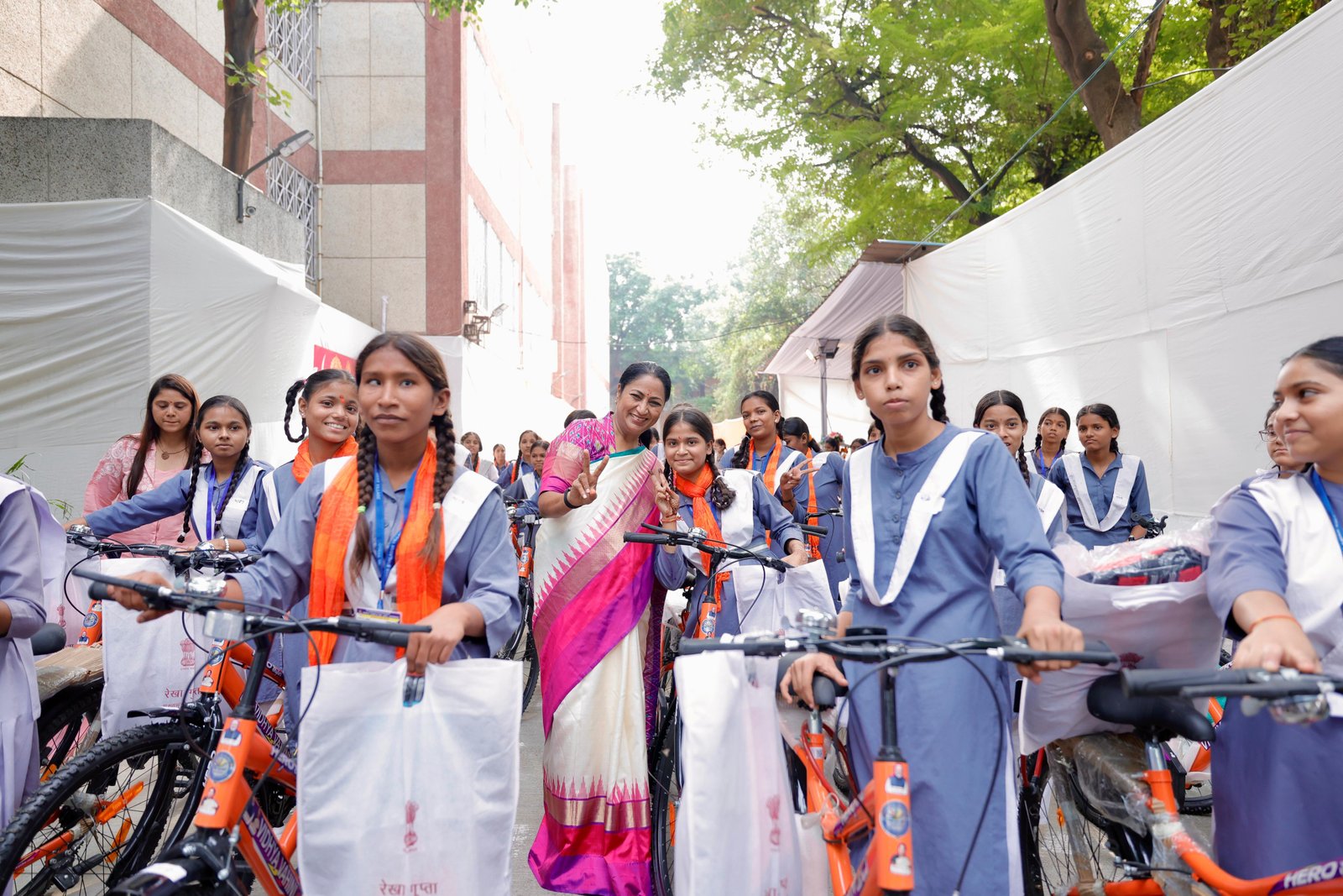 CM Rekha Gupta Performs Kanya Pujan in Shalimar Bagh, 1,400 Class IX Girls Receive Bicycles