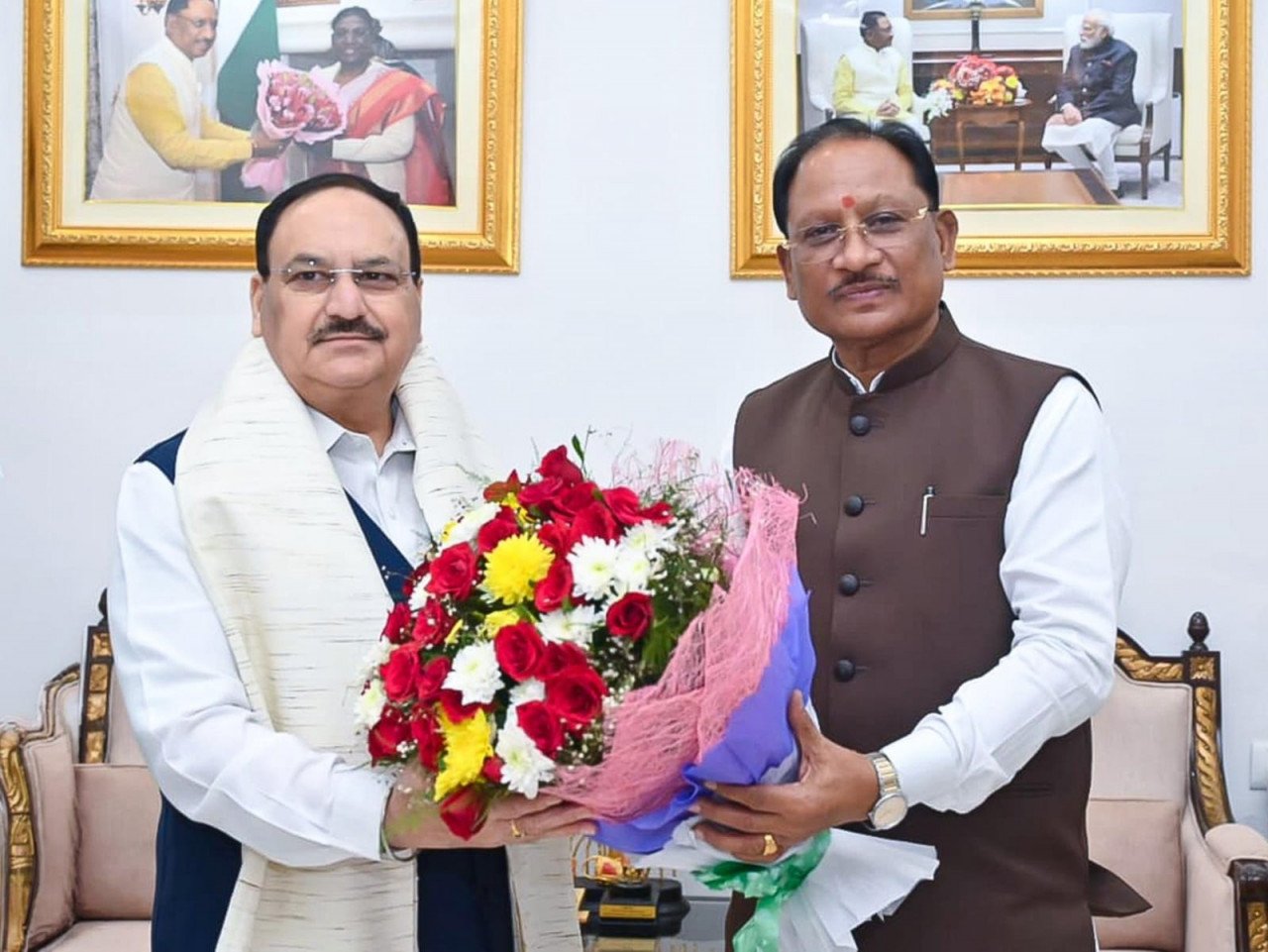 Chief Minister Vishnu Deo Sai Extends Warm Welcome to Union Health Minister J.P. Nadda